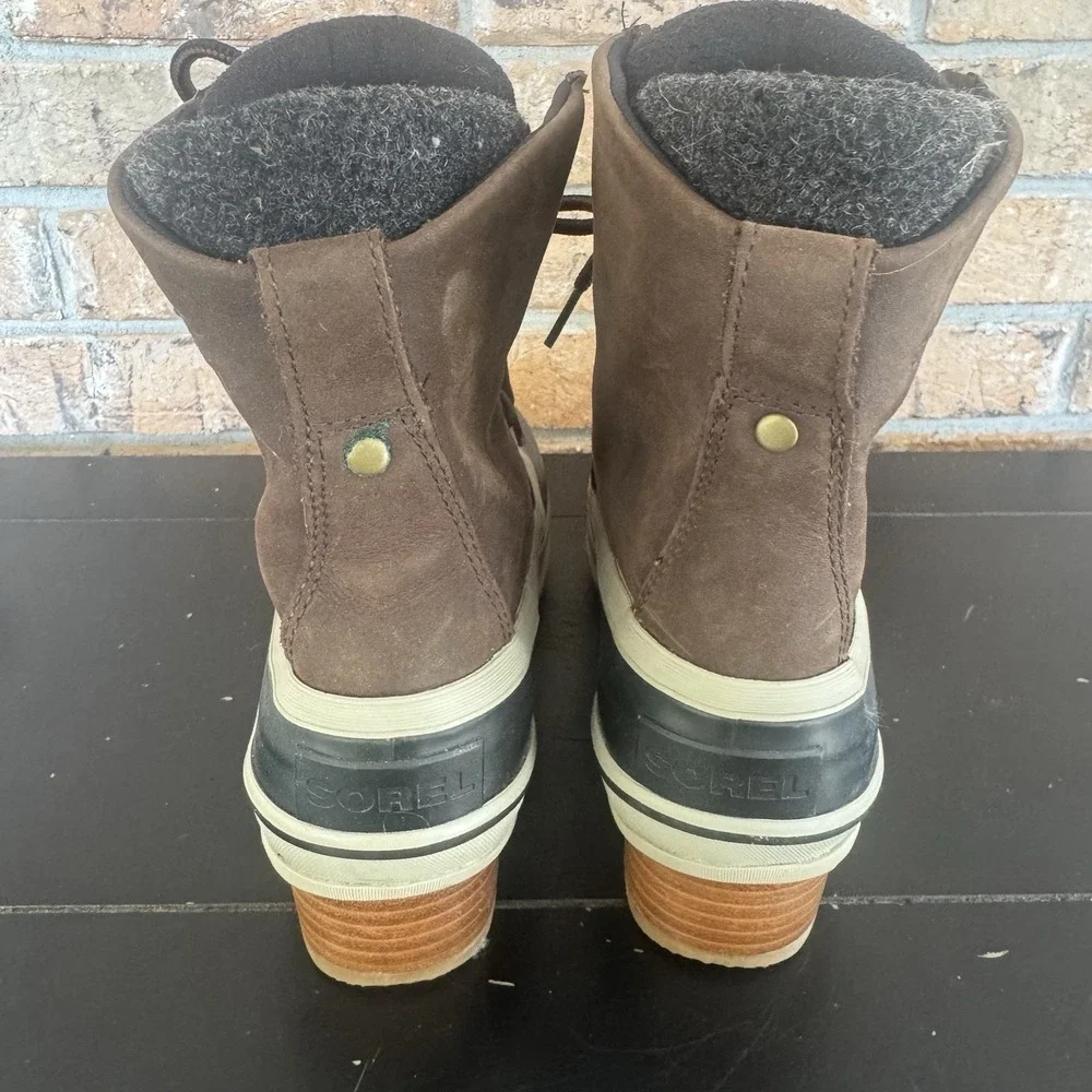 Sorel Womens Size 8.5 Black Brown‎ Waterproof Leather Duck Boots Slimpack III